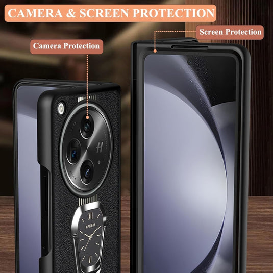 OPPO Find N (PEUM00) - Leather Silicone Magnetic Metal Ring Stand Shockproof Protective Case - i-Station Mobile Phone & Electronic Device Repair and Accessories