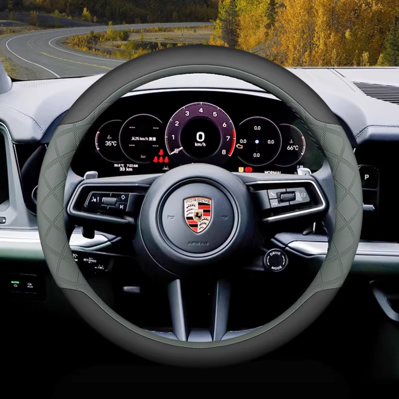 Load image into Gallery viewer, Porsche Nappa Leather Ultra-thin Steering Wheel Cover for Macan, Taycan, Cayenne, 718, Panamera