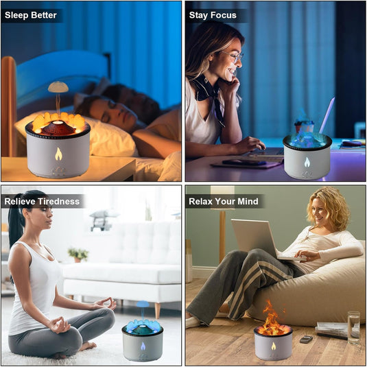 Volcano Humidifier Flame Aroma Diffuser Ultrasonic Essential Oil Scent Diffuser 300ml Large Capacity 2-in-1 Essential Oil Diffuser with Function Timer for Bedroom Home Office (Double Color Flame) - i-Station Mobile Phone & Electronic Device Repair and Accessories