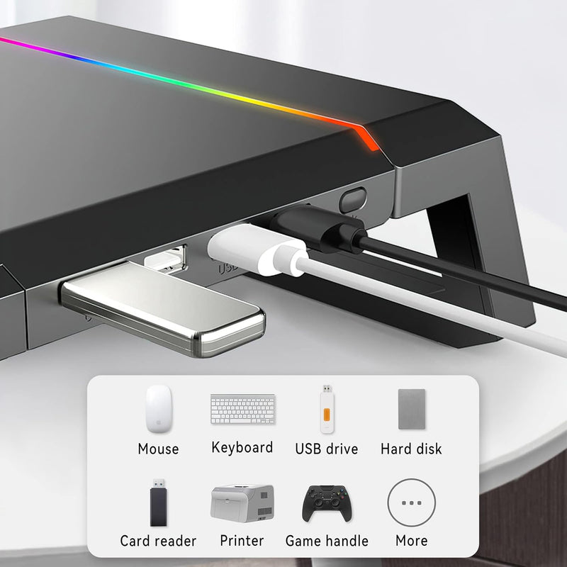 Load image into Gallery viewer, RGB Gaming Computer Monitor Stand Riser with Drawer,Storage and Phone Holder - 1 USB 3.0 and 3 USB 2.0 Hub, 3 Length Adjustable - i-Station Mobile Phone & Electronic Device Repair and Accessories