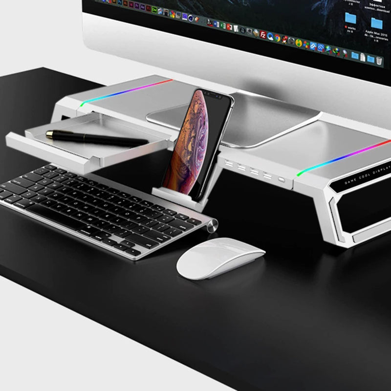 Load image into Gallery viewer, RGB Gaming Computer Monitor Stand Riser with Drawer,Storage and Phone Holder - 1 USB 3.0 and 3 USB 2.0 Hub, 3 Length Adjustable - i-Station Mobile Phone & Electronic Device Repair and Accessories