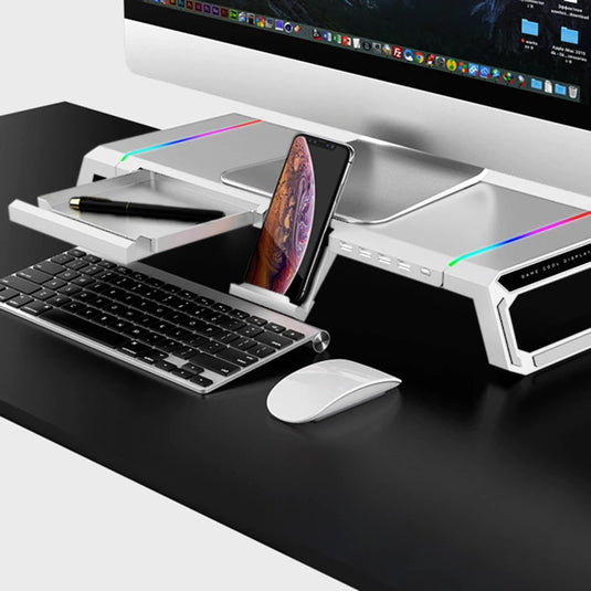 RGB Gaming Computer Monitor Stand Riser with Drawer,Storage and Phone Holder - 1 USB 3.0 and 3 USB 2.0 Hub, 3 Length Adjustable - i-Station Mobile Phone & Electronic Device Repair and Accessories