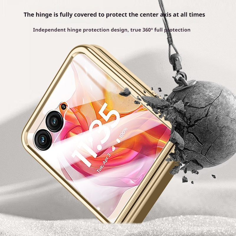 Motorola Moto Razr 50/Ultra Electroplated Chain Shockproof Plain Leather Essentials Series Case With Screen Protector - i-Station Mobile Phone & Electronic Device Repair and Accessories