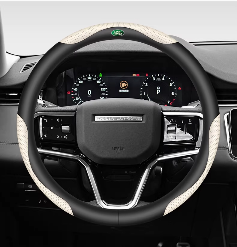 Load image into Gallery viewer, Land Rover Genuine Leather Spliced Design with Breathable & Anti-Slip Grip Steering Wheel Cover For Range Rover, Velar, Evoque, Discovery, Defender