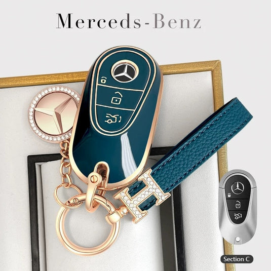 Mercedes Benz Fashionable TPU + Aluminum alloy + Leather Car Key Fob Case Cover For Benz C, E, S, G-Class, GLE, GLC, CLA, CLS, EQC, ML, GL, EQS - i-Station Mobile Phone & Electronic Device Repair and Accessories