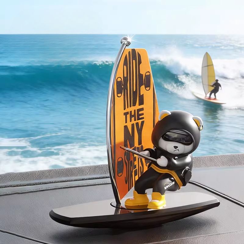 Load image into Gallery viewer, Surfing Bear Dashboard Ornament – Fun, Cute & Moves with Your Car