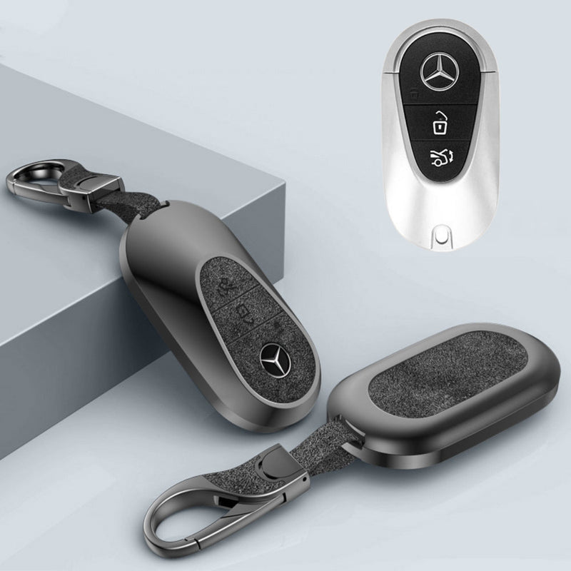 Load image into Gallery viewer, Mercedes Benz Aluminum Alloy Leather Car Key Fob Protection Case Cover For Benz A, C, E, S, G-Class, GLA, GLB, GLC, GLE, GLS, CLA, CLS, EQC - i-Station Mobile Phone & Electronic Device Repair and Accessories
