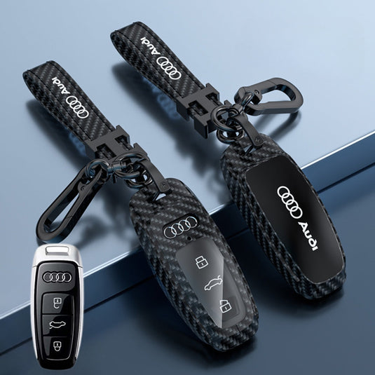 Audi Zinc Alloy + Carbon Fiber Texture Car Key Fob Case Cover For A3, A4, A5, A6, Q2, Q3, Q5, Q7, Q8, e-tron - i-Station Mobile Phone & Electronic Device Repair and Accessories