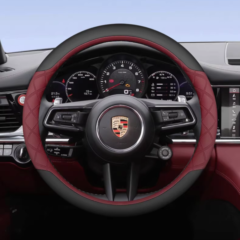 Load image into Gallery viewer, Porsche Nappa Leather Ultra-thin Steering Wheel Cover for Macan, Taycan, Cayenne, 718, Panamera