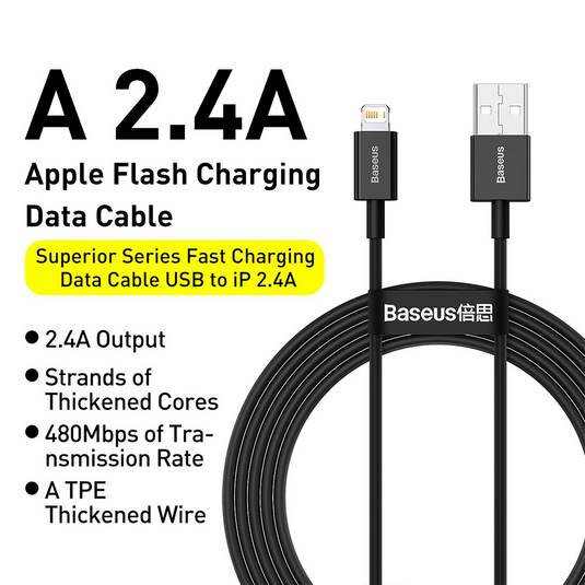 Baseus Superior Series Fast Charging Data Cable USB to iP 2.4A 1.5M - i-Station Mobile Phone & Electronic Device Repair and Accessories