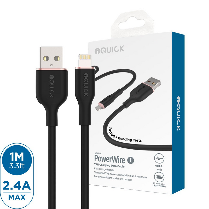 Load image into Gallery viewer, iQuick PowerWire 1 Series TPE Charging Data Cable USB to iP 1m - i-Station Mobile Phone & Electronic Device Repair and Accessories
