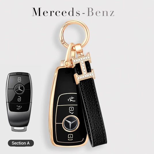 Mercedes Benz Fashionable TPU + Aluminum alloy + Leather Car Key Fob Case Cover For Benz C, E, S, G-Class, GLE, GLC, CLA, CLS, EQC, ML, GL, EQS - i-Station Mobile Phone & Electronic Device Repair and Accessories