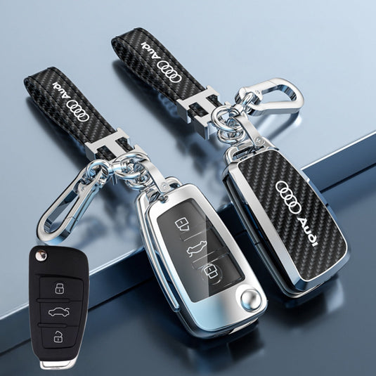 Audi Zinc Alloy + Carbon Fiber Texture Car Key Fob Case Cover For A3, A4, A5, A6, Q2, Q3, Q5, Q7, Q8, e-tron - i-Station Mobile Phone & Electronic Device Repair and Accessories