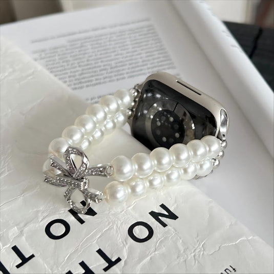 Apple Watch Series 1/2/3/4/5/6/SE/7/8/9/Ultra - Bowknot Pearl Elastic Watch Band - i-Station Mobile Phone & Electronic Device Repair and Accessories