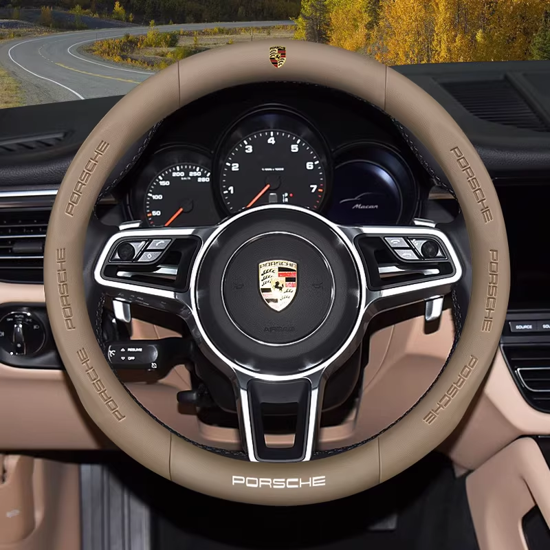 Load image into Gallery viewer, Porsche Carbon Fiber & Soft Suede Leather Luxury Grip & Anti-Slip Protection Steering Wheel Cover For Cayenne, Macan, Panamera, 718, Taycan, 911