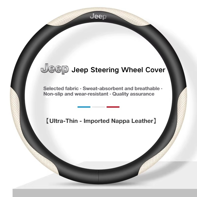 Load image into Gallery viewer, Jeep Genuine Leather Spliced Design with Breathable & Anti-Slip Grip Steering Wheel Cover For Wrangler, Cherokee, Renegade, Grand Commander, Compass - i-Station Mobile Phone & Electronic Device Repair and Accessories