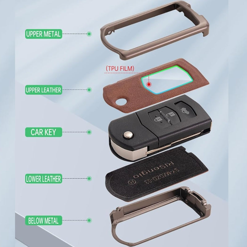 Load image into Gallery viewer, Mazda Zinc Alloy Leather Folding Car Key Fob Case Cover For Mazda 2, 3, 5, 6, CX-5, CX-7, CX-9, RX-8, MX-5 - i-Station Mobile Phone & Electronic Device Repair and Accessories