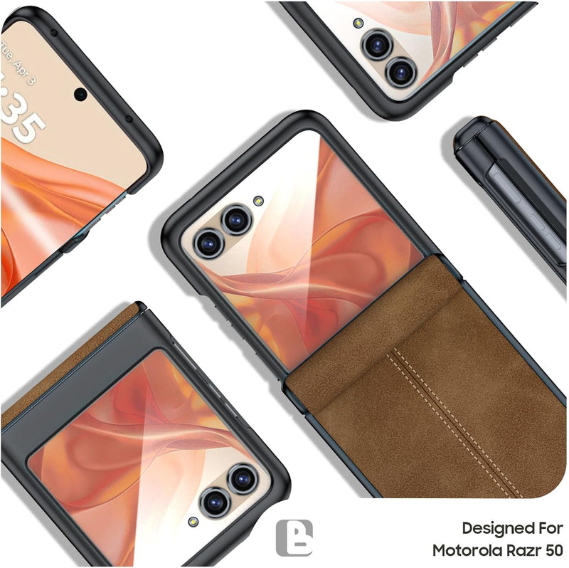 Load image into Gallery viewer, Motorola Moto Razr 50 Ultra/Razr Plus 2024 - Hinge Protection & Thin PU Leather Matte PC Shockproof Case With 1PC Tempered Glass Outer Screen Protector - i-Station Mobile Phone & Electronic Device Repair and Accessories