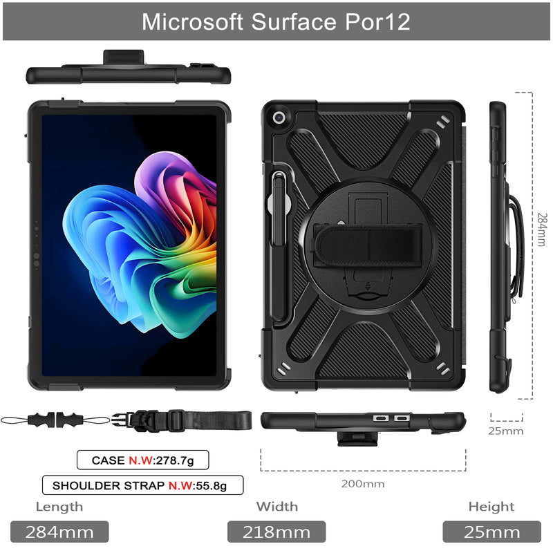 Load image into Gallery viewer, Microsoft Surface Pro 12 (2025) - Heavy Duty 360 Degree Rotate Stand Hand Strap Case With Shoulder Strap - i-Station Mobile Phone & Electronic Device Repair and Accessories