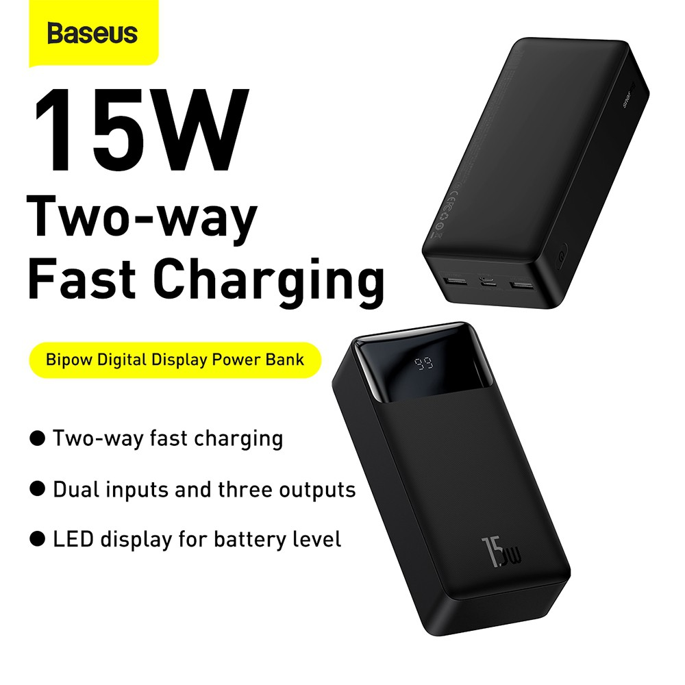 Baseus Bipow Digital Display Fast Charge Power Bank 30000mAh 15W PPBD050201 - i-Station Mobile Phone & Electronic Device Repair and Accessories
