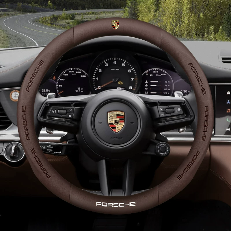 Load image into Gallery viewer, Porsche Luxury Nappa Leather Steering Wheel Cover with Embossed Texture, Sport-Inspired Design For Cayenne, Macan, Panamera, 718, Taycan, 911 - i-Station Mobile Phone & Electronic Device Repair and Accessories