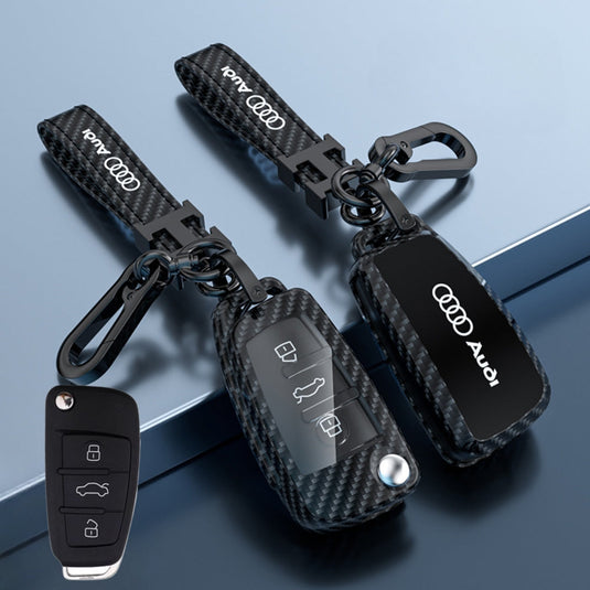 Audi Zinc Alloy + Carbon Fiber Texture Car Key Fob Case Cover For A3, A4, A5, A6, Q2, Q3, Q5, Q7, Q8, e-tron - i-Station Mobile Phone & Electronic Device Repair and Accessories