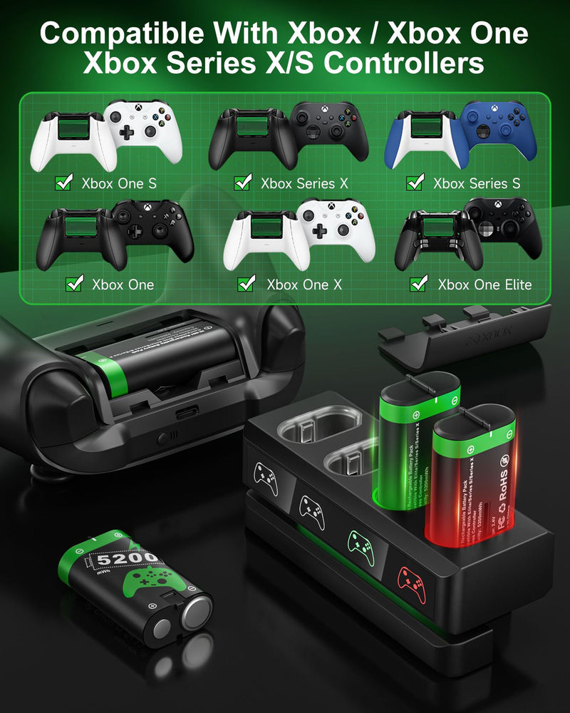Load image into Gallery viewer, Xbox / Xbox One / Xbox Series X/S Game Controller Battery Charging Base Station with 4 x 2200mAh Batteries