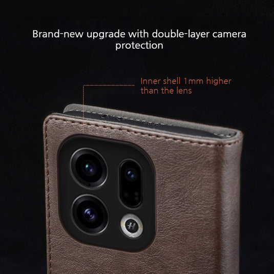 OPPO Find X9/Pro - Business Genuine Leather Magnetic Flip Shockproof Protective Case