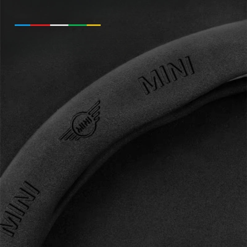 Load image into Gallery viewer, BMW Mini Cooper Leather-Texture Suede Steering Wheel Cover – Non-Slip, Durable, Sporty Feel & Steering Wheel Protection