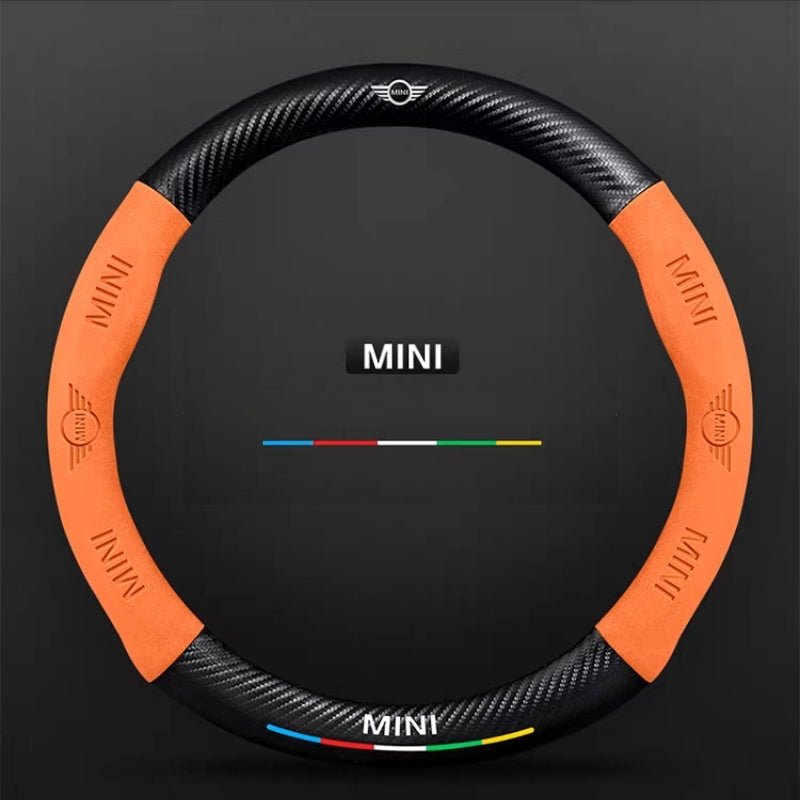 Load image into Gallery viewer, BMW Mini Cooper Luxury Carbon Fiber Leather Steering Wheel Cover – Soft Suede Touch, Enhanced Grip & Steering Wheel Protection