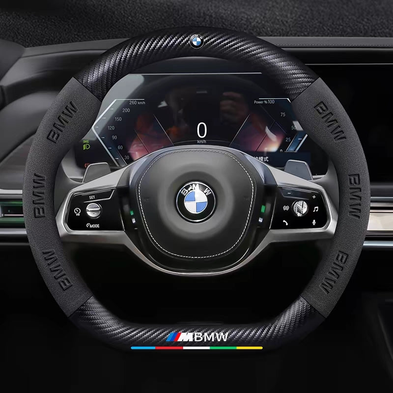 Load image into Gallery viewer, BMW iX3/4/5/6 Luxury Carbon Fiber Leather Steering Wheel Cover – Soft Suede Touch, Enhanced Grip & Steering Wheel Protection