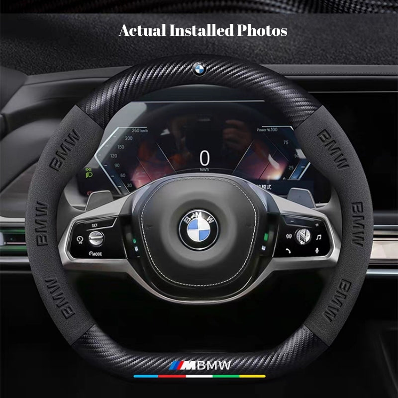 Load image into Gallery viewer, BMW iX3/4/5/6 Luxury Carbon Fiber Leather Steering Wheel Cover – Soft Suede Touch, Enhanced Grip & Steering Wheel Protection