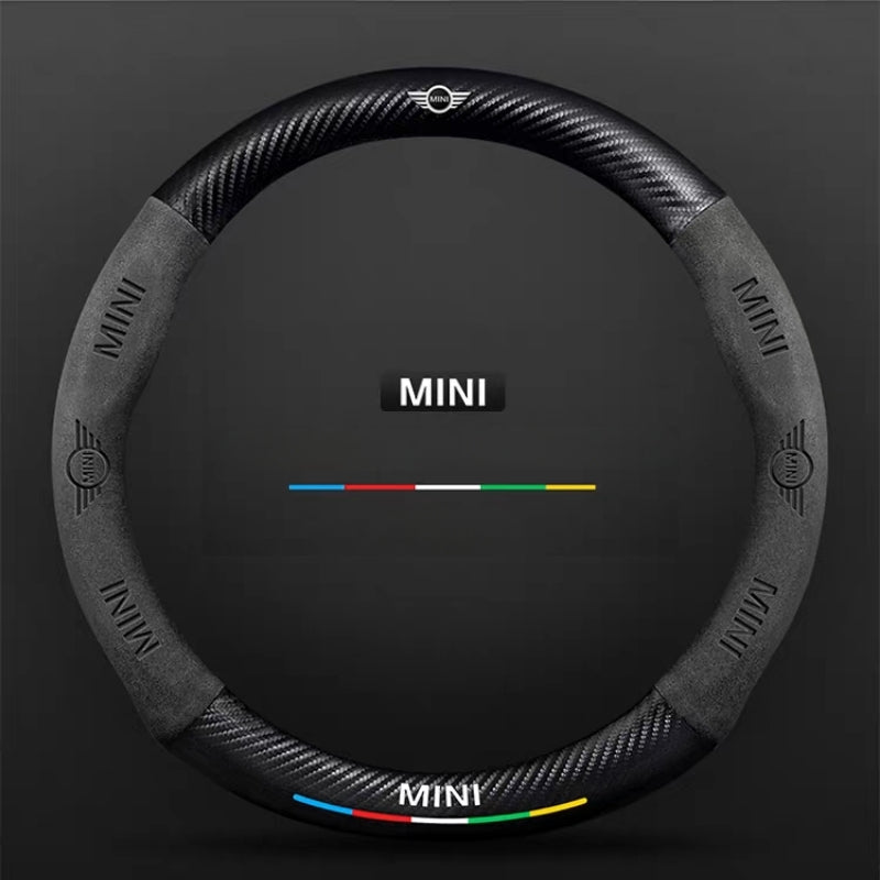 Load image into Gallery viewer, BMW Mini Cooper Luxury Carbon Fiber Leather Steering Wheel Cover – Soft Suede Touch, Enhanced Grip & Steering Wheel Protection