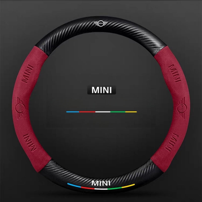 Load image into Gallery viewer, BMW Mini Cooper Luxury Carbon Fiber Leather Steering Wheel Cover – Soft Suede Touch, Enhanced Grip & Steering Wheel Protection