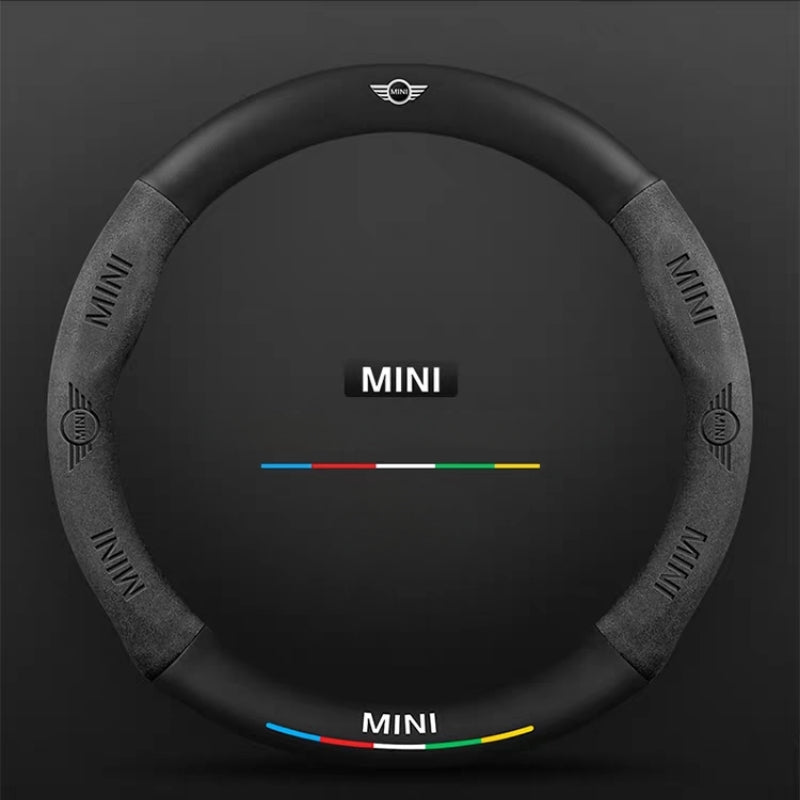 Load image into Gallery viewer, BMW Mini Cooper Leather-Texture Suede Steering Wheel Cover – Non-Slip, Durable, Sporty Feel & Steering Wheel Protection