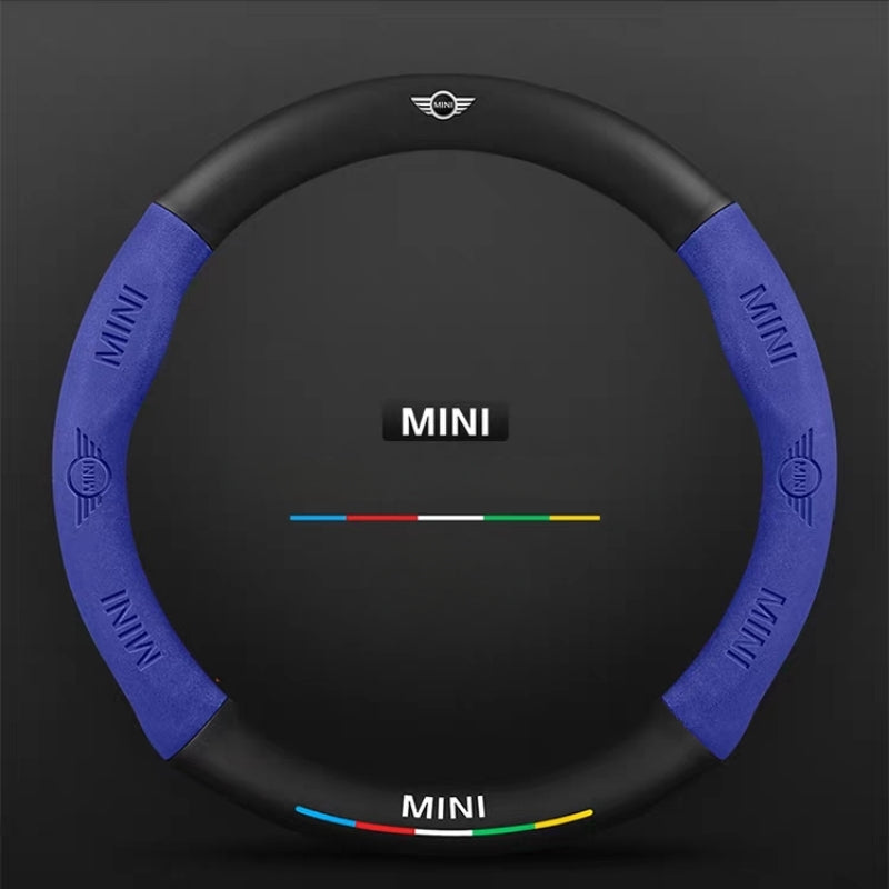 Load image into Gallery viewer, BMW Mini Cooper Leather-Texture Suede Steering Wheel Cover – Non-Slip, Durable, Sporty Feel & Steering Wheel Protection