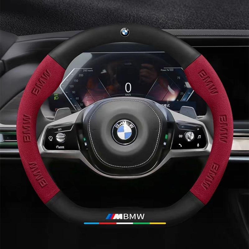Load image into Gallery viewer, BMW iX3/4/5/6 Leather-Texture Suede Steering Wheel Cover – Non-Slip, Durable, Sporty Feel & Steering Wheel Protection