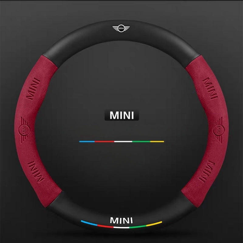 Load image into Gallery viewer, BMW Mini Cooper Leather-Texture Suede Steering Wheel Cover – Non-Slip, Durable, Sporty Feel & Steering Wheel Protection
