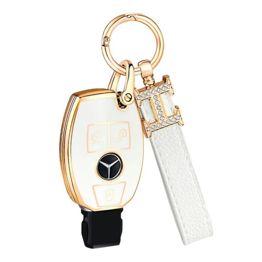 Mercedes Benz Fashionable TPU + Aluminum alloy + Leather Car Key Fob Case Cover For Benz C, E, S, G-Class, GLE, GLC, CLA, CLS, EQC, ML, GL, EQS - i-Station Mobile Phone & Electronic Device Repair and Accessories