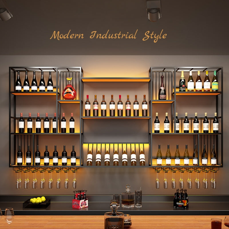Load image into Gallery viewer, Modern Industrial Wall-Mounted Wine & Spirits Rack with LED Lighting and Hanging Wine Glass Holder - i-Station Mobile Phone & Electronic Device Repair and Accessories
