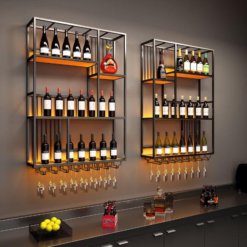 Load image into Gallery viewer, Modern Industrial Wall-Mounted Wine & Spirits Rack with LED Lighting and Hanging Wine Glass Holder - i-Station Mobile Phone & Electronic Device Repair and Accessories