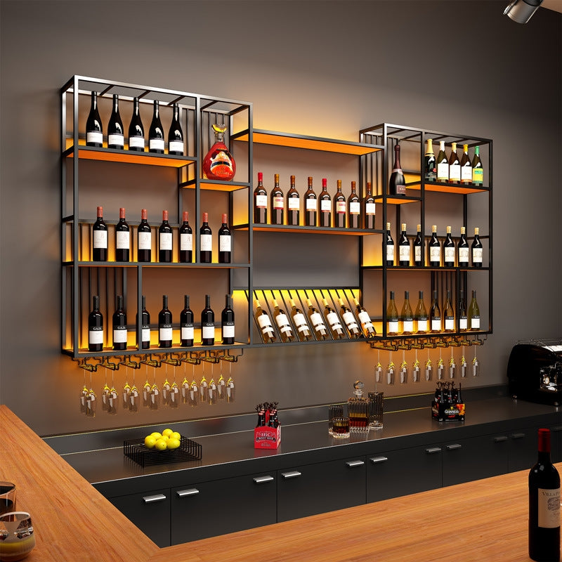 Load image into Gallery viewer, Modern Industrial Wall-Mounted Wine & Spirits Rack with LED Lighting and Hanging Wine Glass Holder - i-Station Mobile Phone & Electronic Device Repair and Accessories