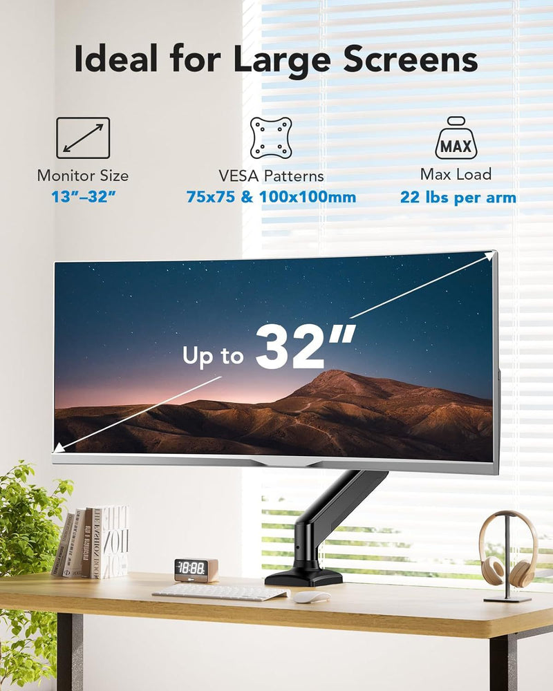 Load image into Gallery viewer, Single Monitor Desk Mount, Adjustable Gas Spring Monitor Arm Support Max 32 Inch, Max Load 22 Ibs Screen, Computer Monitor Stand Holder with Clamp/Grommet Mounting Base - i-Station Mobile Phone & Electronic Device Repair and Accessories