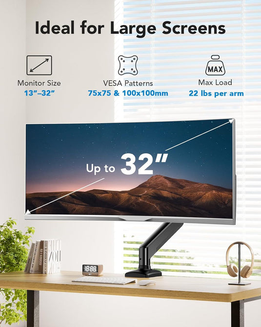 Single Monitor Desk Mount, Adjustable Gas Spring Monitor Arm Support Max 32 Inch, Max Load 22 Ibs Screen, Computer Monitor Stand Holder with Clamp/Grommet Mounting Base - i-Station Mobile Phone & Electronic Device Repair and Accessories