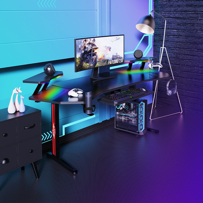 Load image into Gallery viewer, Ultra Wide Large Gaming Desk with RBG LED Lights Carbon Fiber Surface with Cup Holder & Headphone Hook - Polar Tech Australia