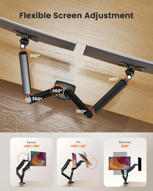 Dual Monitor 360° rotate Stand for Desk, Adjustable Gas Spring Double Monitor Mount Holds Max Load 22 lbs and 13-32 Inch Screens, Monitor Arms for 2 Monitors with C-clamp& Grommet - i-Station Mobile Phone & Electronic Device Repair and Accessories