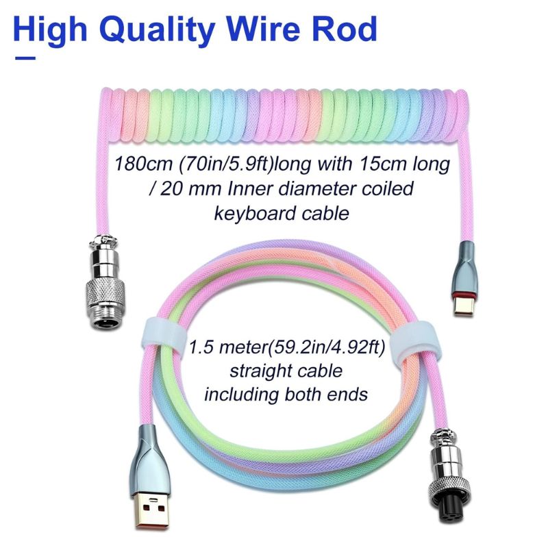 Custom Coiled 1.8M USB C Cable for Gaming Keyboard, Double-Sleeved Mechanical Keyboard Cable with Detachable Metal Aviator - i-Station Mobile Phone & Electronic Device Repair and Accessories