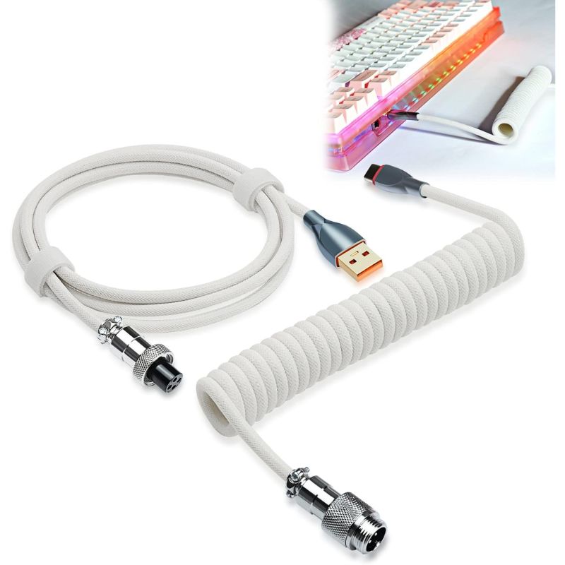 Custom Coiled 1.8M USB C Cable for Gaming Keyboard, Double-Sleeved Mechanical Keyboard Cable with Detachable Metal Aviator - i-Station Mobile Phone & Electronic Device Repair and Accessories