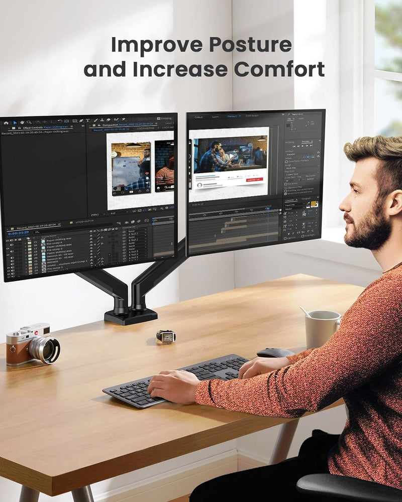 Load image into Gallery viewer, Dual Monitor 360° rotate Stand for Desk, Adjustable Gas Spring Double Monitor Mount Holds Max Load 22 lbs and 13-32 Inch Screens, Monitor Arms for 2 Monitors with C-clamp& Grommet - i-Station Mobile Phone & Electronic Device Repair and Accessories