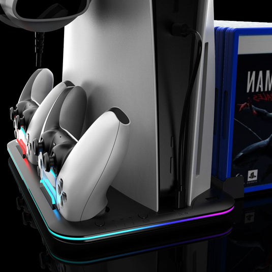 SONY PlayStation PS5 Slim & PS5 Pro - All-in-one Multifunction Charging Stand with Cooling Fan & RBG Light Effect & Disc Storage - i-Station Mobile Phone & Electronic Device Repair and Accessories